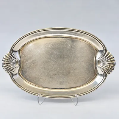 Wilton Armetale Pewter Oval Serving Tray with Shell Handles