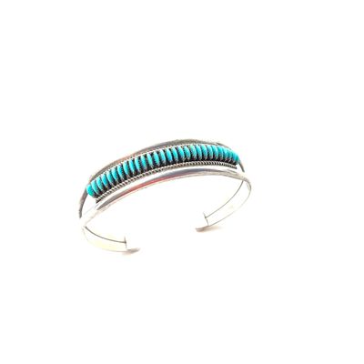 Zuni Edith Tsabetsaye Sterling Silver Turquoise Needlepoint Cuff Bracelet