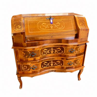 Italian Marquetry Inlaid Slant-Front Bureau Desk Chest