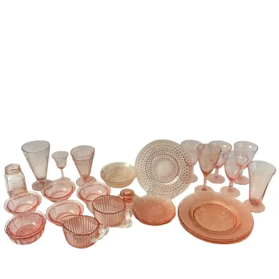 Vintage Pink Depression Glass Assortment - 30 Pieces