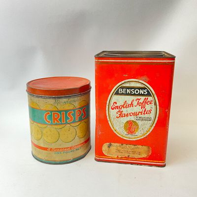 Vintage Bensons English Toffee & Maryland Crisps Advertising Tins - Set of 2