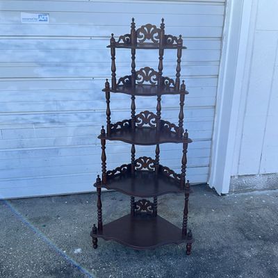 3702 Vintage 5-Tier Wooden Corner Whatnot Shelf