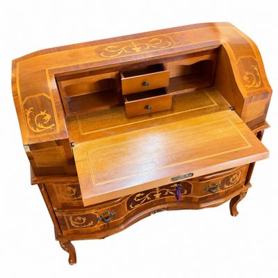 Italian Marquetry Inlaid Slant-Front Bureau Desk Chest