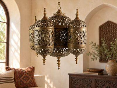 Vintage Moroccan Style Pierced Metal Chandelier Light Fixture