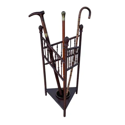 3701 Vintage Wooden Umbrella Stand with Three Walking Canes