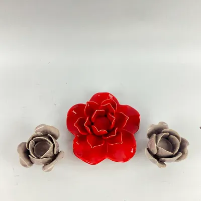 3625 Set of 3 Ceramic Flower Candleholders / Decorative Bowls