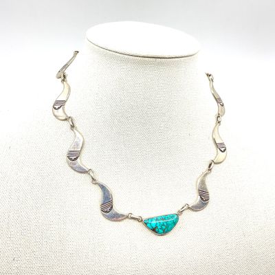 Mike Simplicio Sterling Silver Turquoise Link Necklace