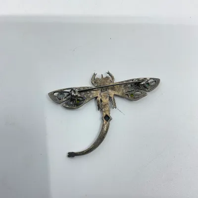 3023 Sterling Silver Marcasite & Multi-Stone Dragonfly Brooch – 7.2g