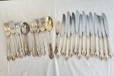 Vintage Silver-Plated Flatware Service Set with Scroll Handles