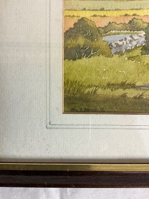 Framed Landscape Watercolor Painting Signed Olive E. Davison