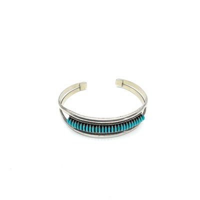 Zuni Edith Tsabetsaye Sterling Silver Turquoise Needlepoint Cuff Bracelet