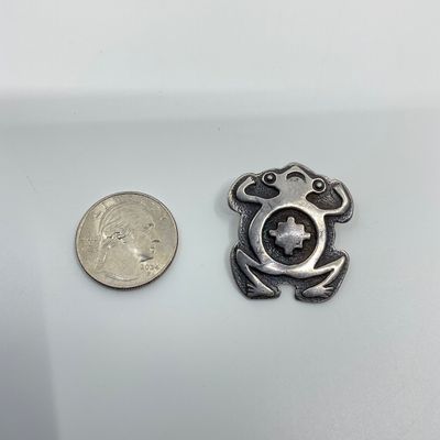 Vintage Sterling Silver Frog Pendant with Southwestern Motif