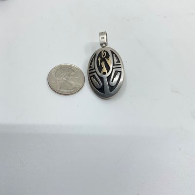 3042 Duane Tawahongva Hopi Sterling Silver, 14k & Turquoise Overlay Pendant