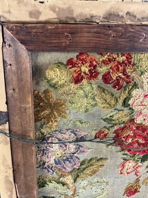 Antique Framed Floral Needlepoint Tapestry Textile Wall Art
