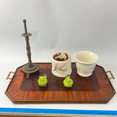 Maitland-Smith Inlaid Wood Tray with Assorted Decorative Tabletop Accents