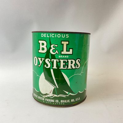 Vintage B&L Brand Oysters Metal Tin - Bivalve Oyster Packing Co.