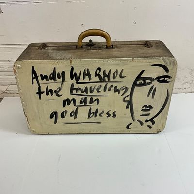 Hand-Painted Peter Keil Vintage Suitcase - "Andy Warhol the traveling man"