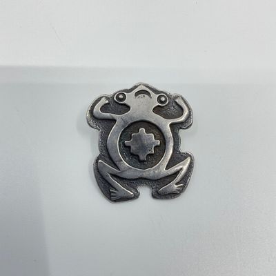 Vintage Sterling Silver Frog Pendant with Southwestern Motif