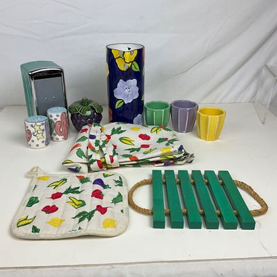 3634 Colorful Kitchen & Tabletop Décor Lot with Pitcher & Salt/Pepper Shakers