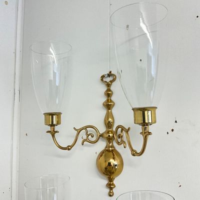 Vintage Baldwin Brass Double Arm Hurricane Sconces - Pair