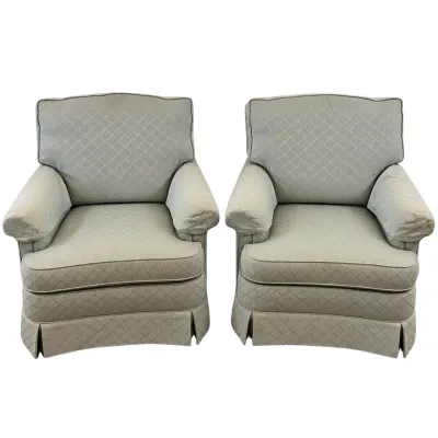 3694 Pair of Disque Furniture Corp. Blue Diamond Pattern Armchairs