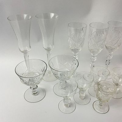 Assorted Cut and Etched Crystal Stemware - 15 Pieces