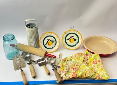Vintage Kitchenware Lot featuring Stangl Pottery Plates & Ball Mason Jar