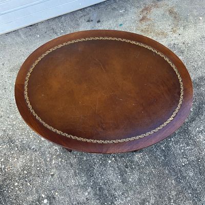3703 Imperial Mahogany Oval Leather Top Side Table