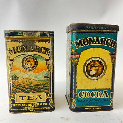 Vintage Monarch Tea & Cocoa Tins by Reid, Murdoch & Co. - Set of 2