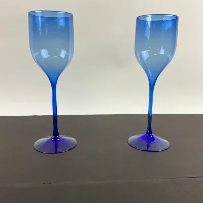 3633 Pair of Signed Cobalt Blue Stemmed Wine Glasses