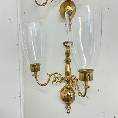 Vintage Baldwin Brass Double Arm Hurricane Sconces - Pair