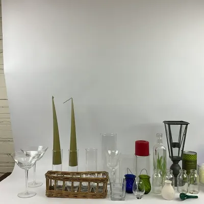 3628 Large Glass Home Décor & Candleholder Lot with Lantern