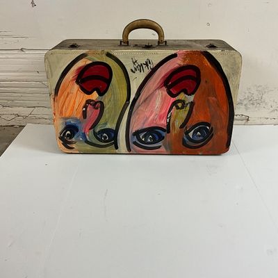 Hand-Painted Peter Keil Vintage Suitcase - "Andy Warhol the traveling man"