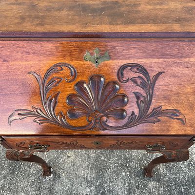 3696 Antique Chippendale Style Carved Slant Front Writing Desk