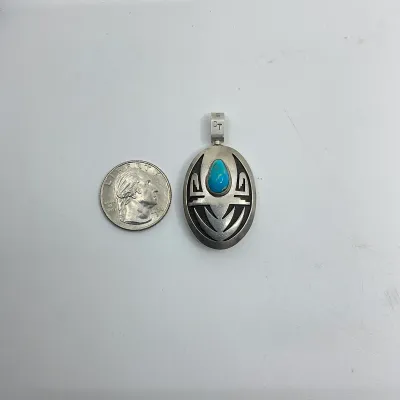 3042 Duane Tawahongva Hopi Sterling Silver, 14k & Turquoise Overlay Pendant