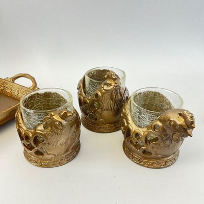 Creative Co-Op Williamsburg Frame & Rooster Votive Set with Tray