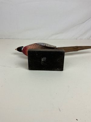 3652 Hand-Painted Wooden Pheasant Figurine on Stand