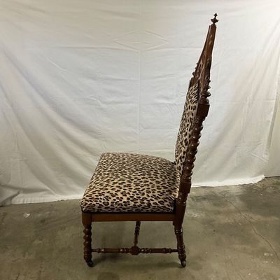 3714 Gothic Revival Style High Back Chair with Leopard Print Upholstery