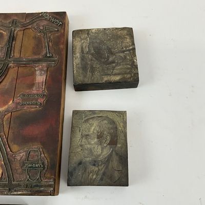 Vintage Letterpress Printing Blocks - Baltimore & Towson Map, Portraits