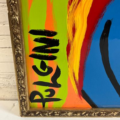 3687 Pulgini Signed Original Pop Art Painting – Blue Female Nude Portrait