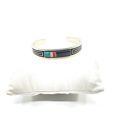 Gibson Nells Navajo Sterling Silver Inlay Cuff Bracelet