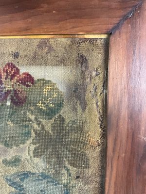 Antique Framed Floral Needlepoint Tapestry Textile Wall Art