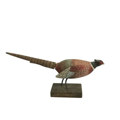 3652 Hand-Painted Wooden Pheasant Figurine on Stand