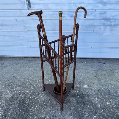 3701 Vintage Wooden Umbrella Stand with Three Walking Canes