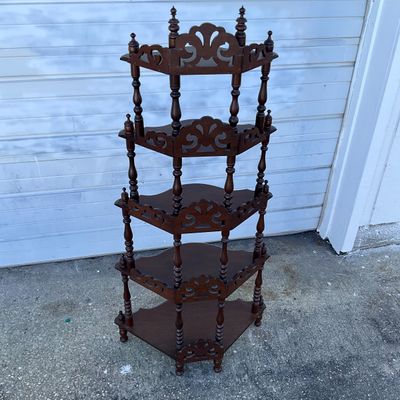 3702 Vintage 5-Tier Wooden Corner Whatnot Shelf