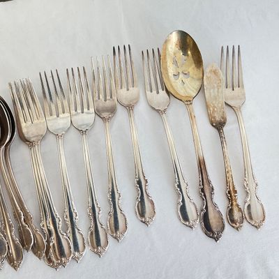Vintage Silver-Plated Flatware Service Set with Scroll Handles