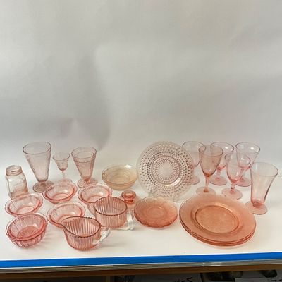 Vintage Pink Depression Glass Assortment - 30 Pieces