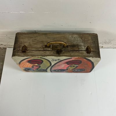 Hand-Painted Peter Keil Vintage Suitcase - "Andy Warhol the traveling man"