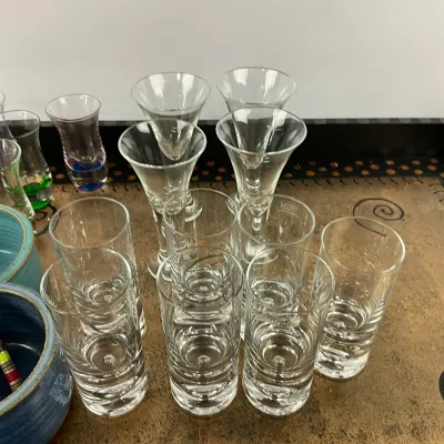 3611 Assorted Cocktail & Barware Lot with Decorative Serving Tray, Glasses & Pottery Bowls