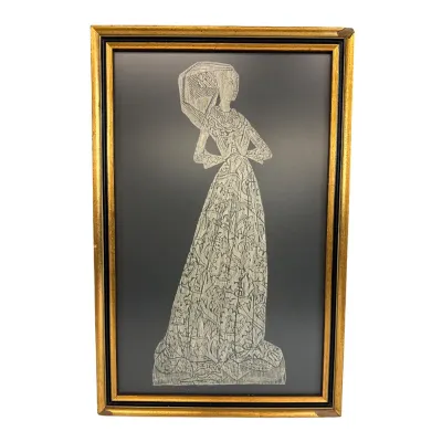 Framed Brass Rubbing of Medieval Lady from Coventry, England